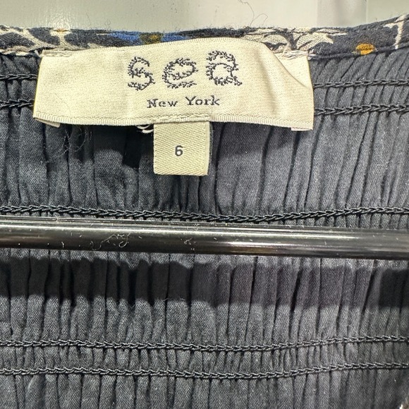 Sea New York Floral Smocked Tiered Midi Dress Black Gold Metallic Lurex Size 6 - Picture 4 of 7